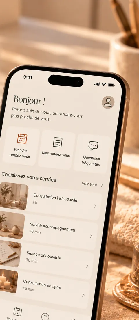 Application d'un indépendant : prise de rendez-vous et choix du service