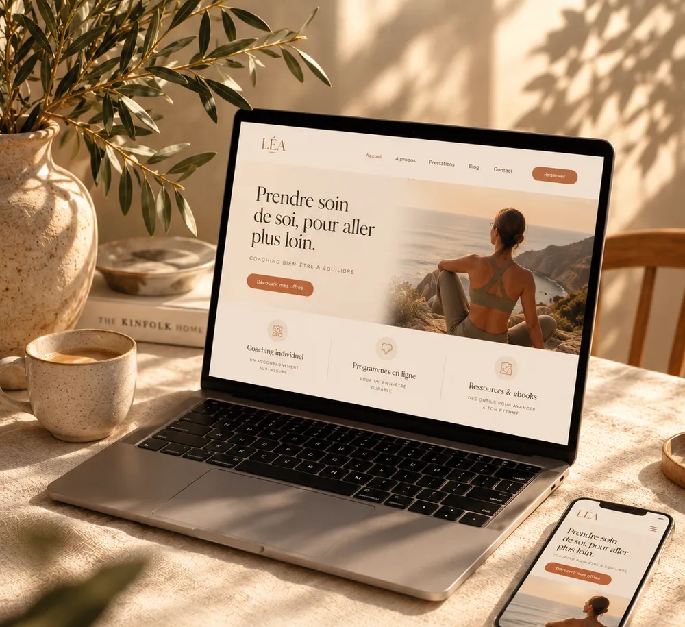 Site internet d'une coach, version ordinateur et version téléphone
